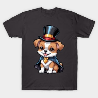 Cute Puppy Wearing Top Hat and Bowtie T-Shirt